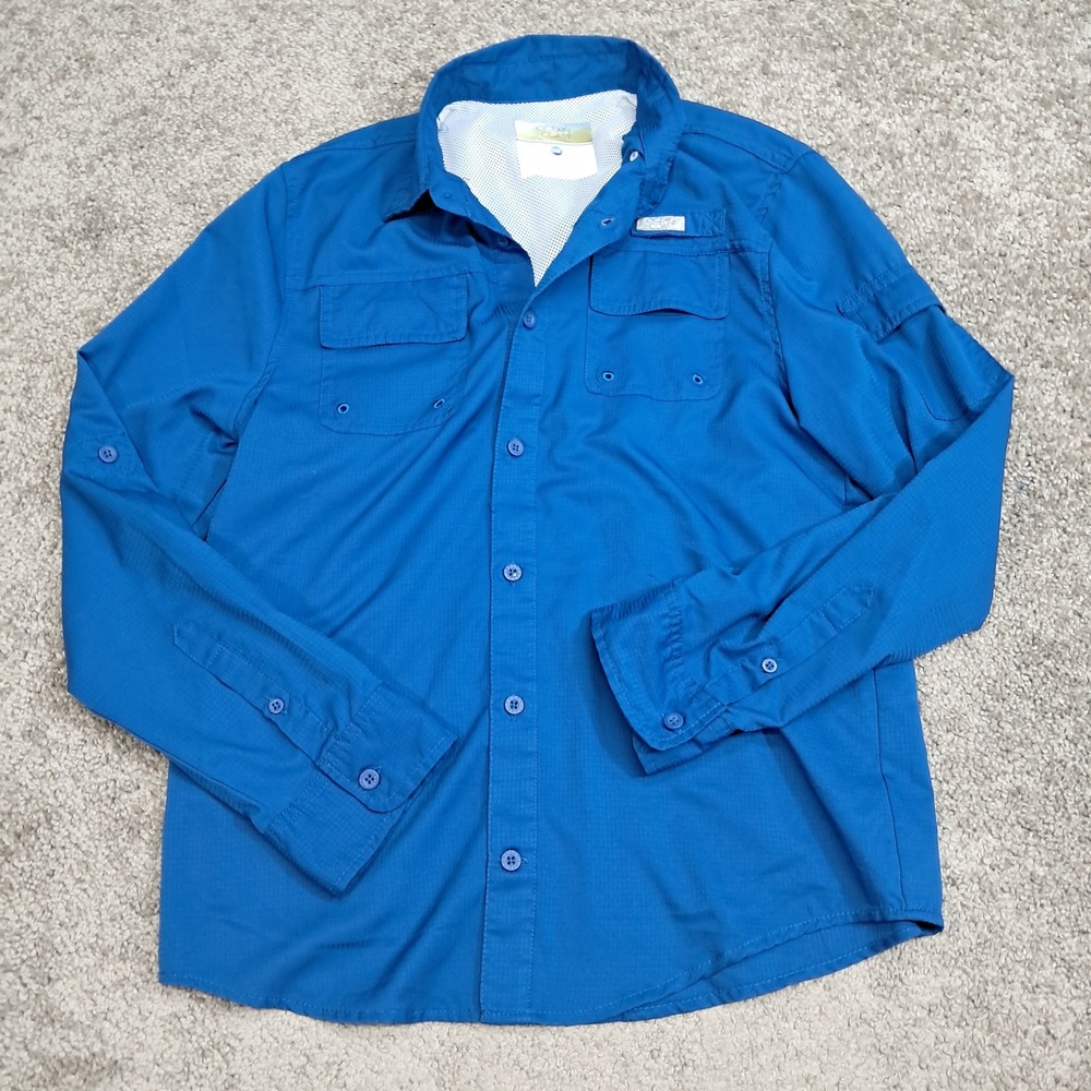 Ocean + Coast Mens Ocean Advantage Fishing Shirt Blue Long Sleeve Large 7984